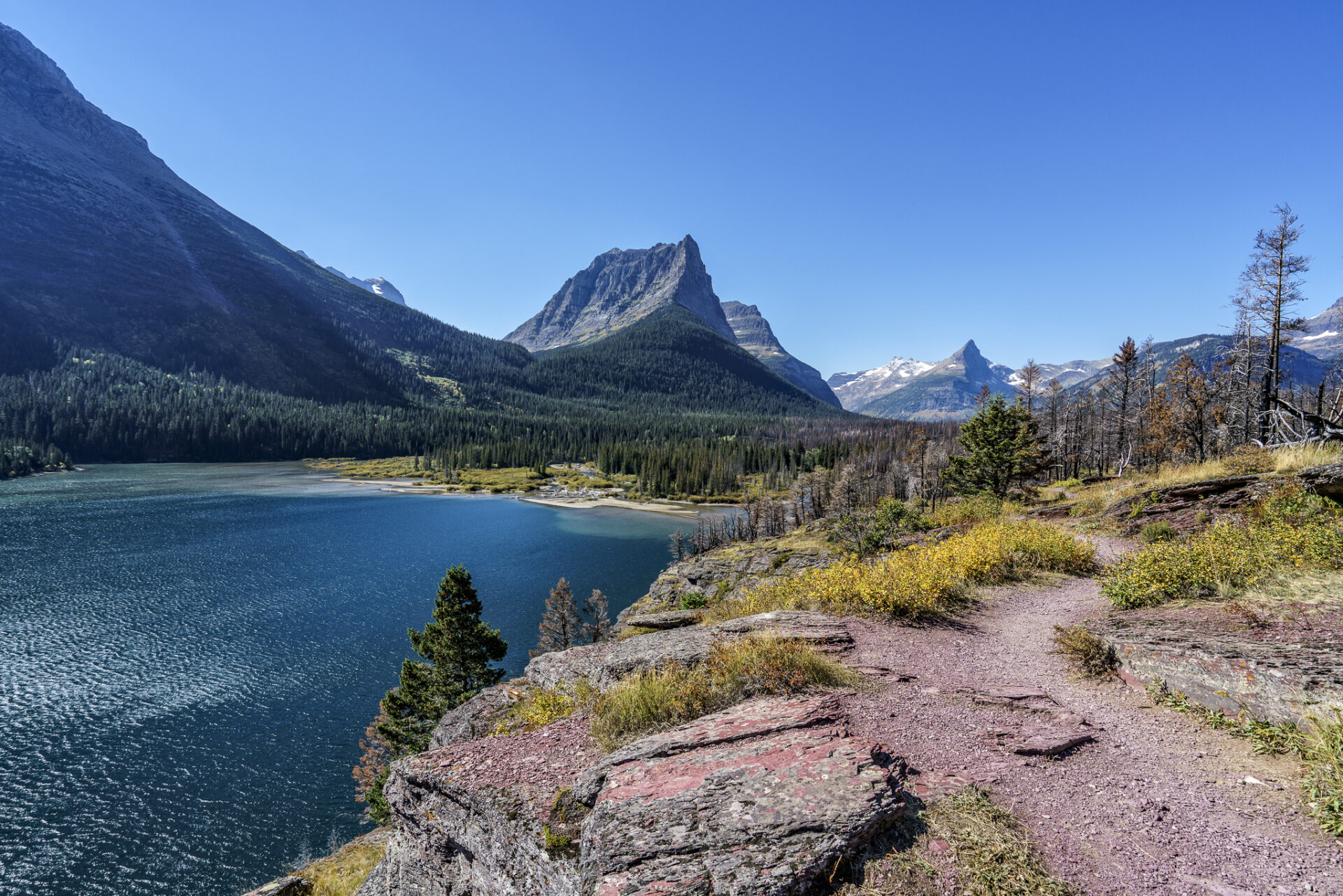 Dusty Star Mountain Towers over Saint Mary Lake in Glacier National Park