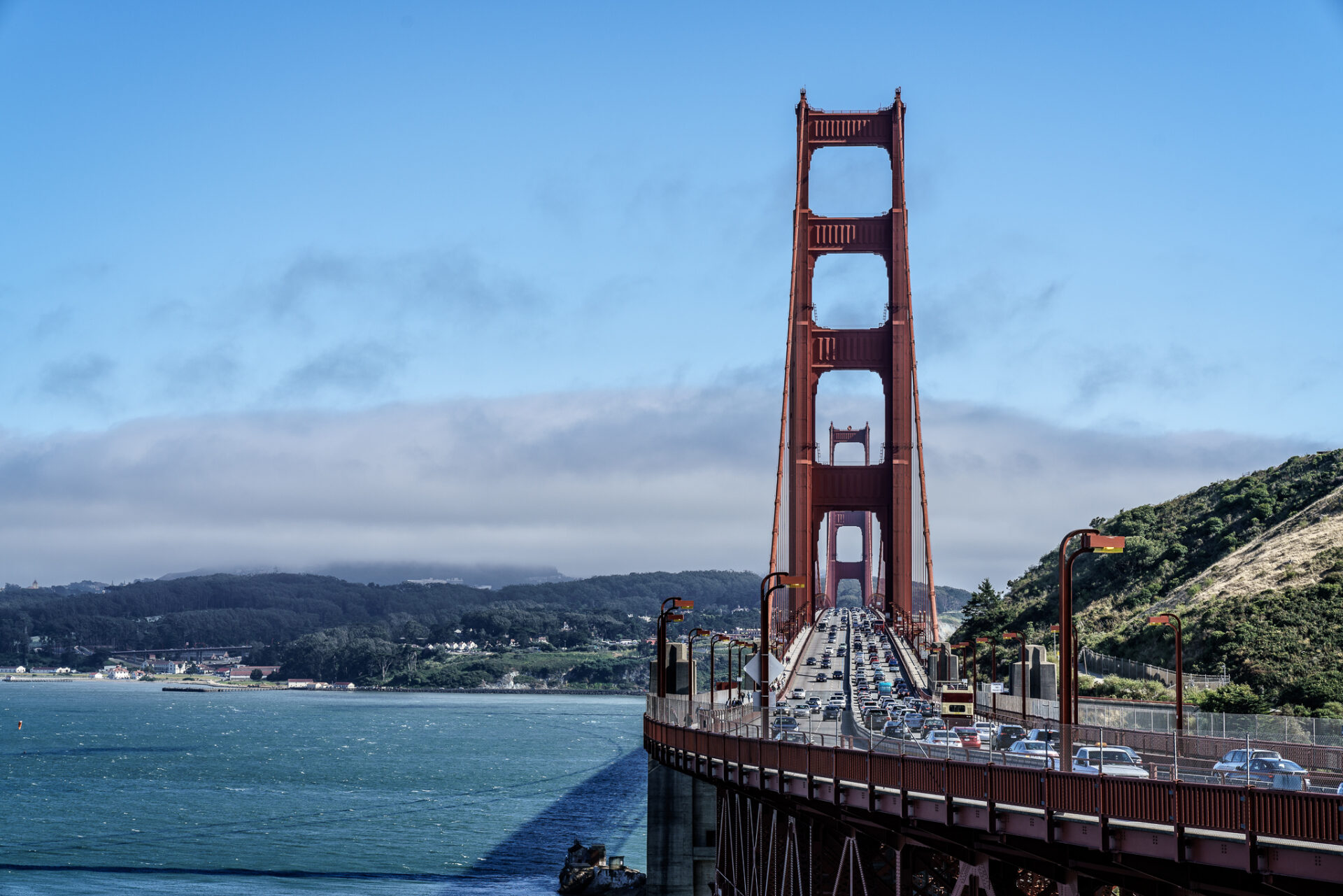 Golden Gate Bridge with Cars Streaming to and from San Francisco