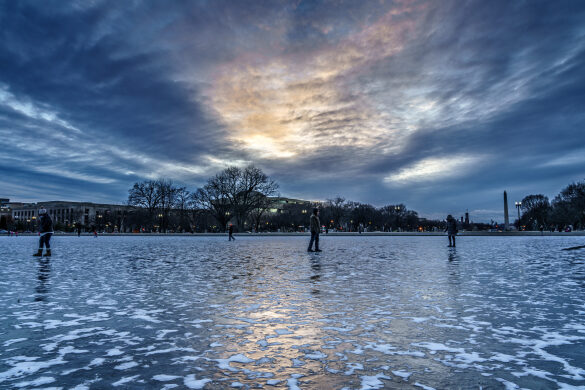 Icy Capitol Reflecting Pool under Gorgeous Sunset