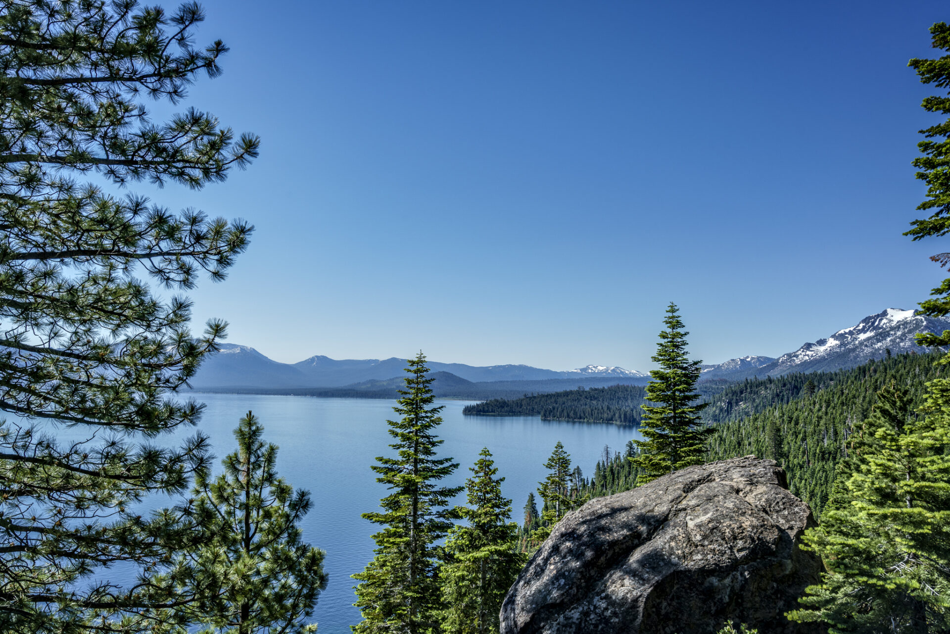 Snow-Capped Mountains Encircle Lake Tahoe