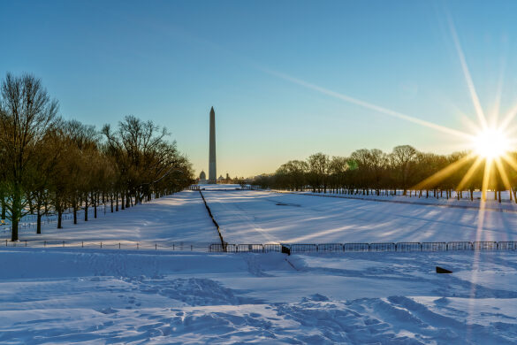 National Mall as the sun rises the morning after Snowzilla