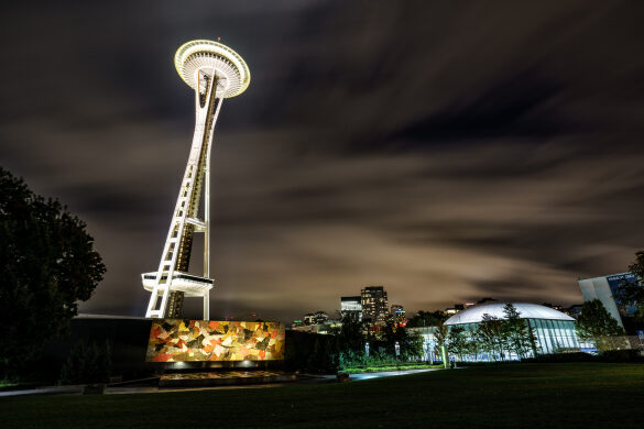 Space Needle Towers above Seattle Center and Pacific Science Center at Night.jpg