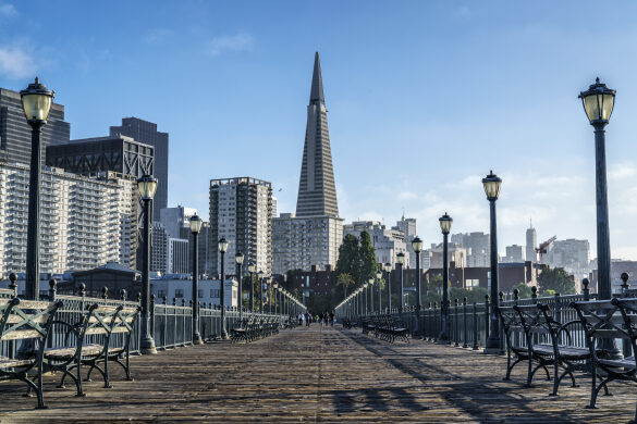Transamerica Pyramid Looms above Pier 7 on the Embarcadero Transamerica Pyramid Looms above Pier 7 on the Embarcadero