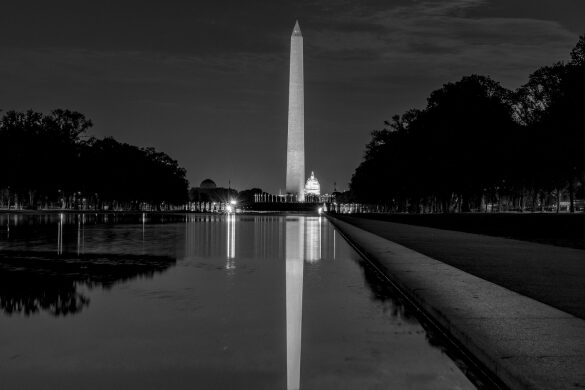 Washington Monument Mirrored in Reflecting Pool at Night
