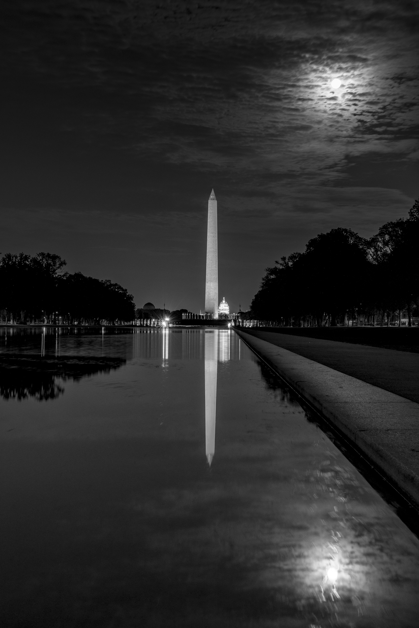 Washington Monument Mirrored in Reflecting Pool at Night