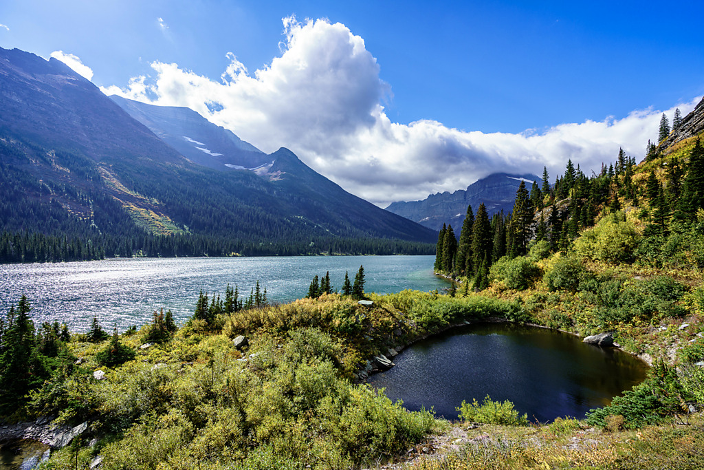 Pond by Lake Josephine on the Grinnell Glacier Trail in Glacier National Park